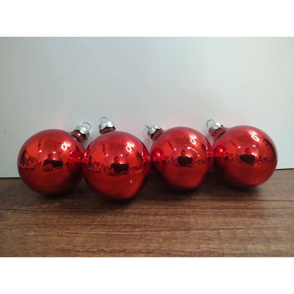 Vintage Mercury Glass Christmas Ornament Lot Of 4 Shiny Red B3
